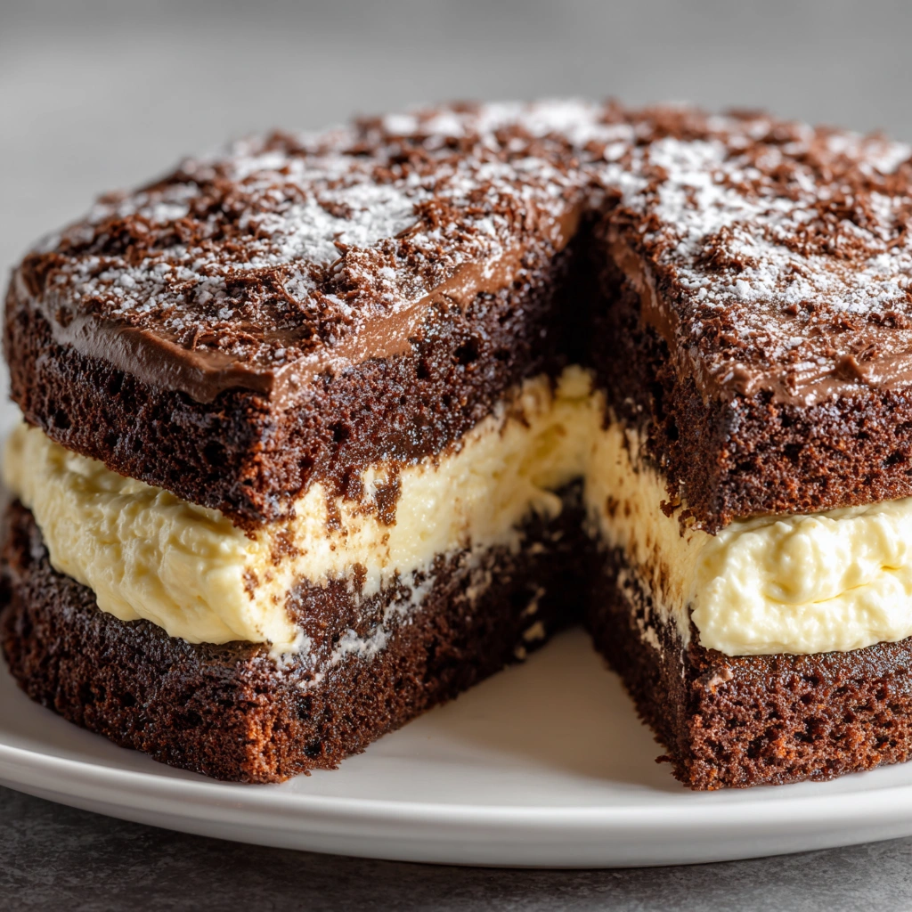 White German Chocolate Cake with Cheesecake Center reveals a delicious surprise!