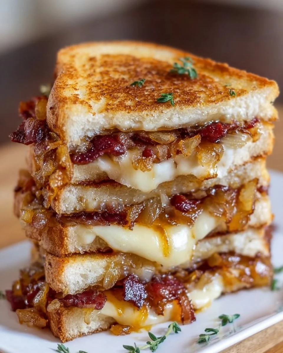 Bacon and Caramelized Onion Grilled Cheese Sandwiches