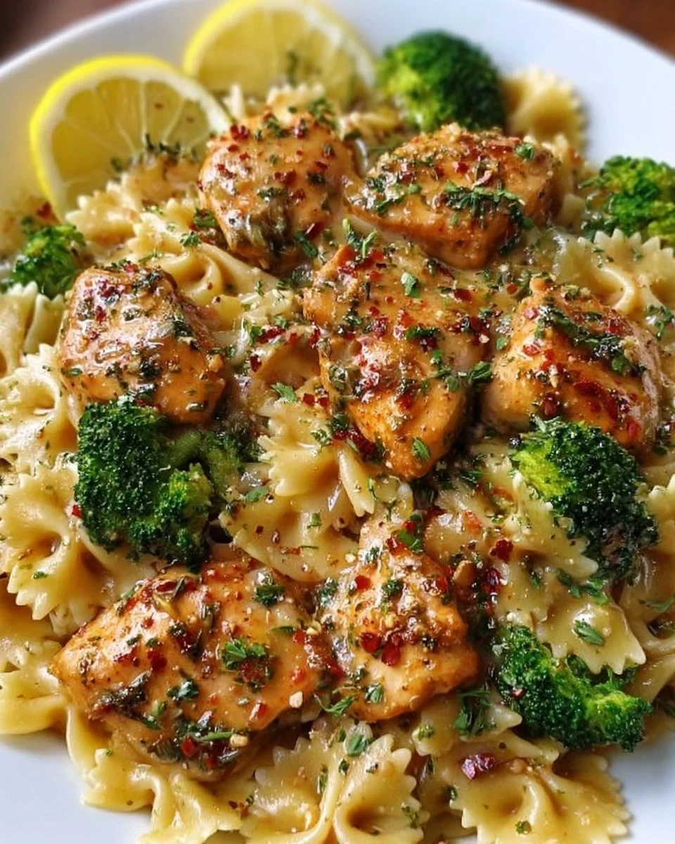 Cowboy Butter Lemon Bowtie Chicken with Broccoli