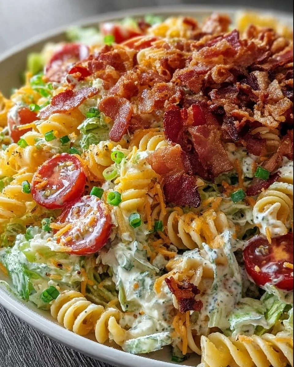 Creamy BLT Ranch Pasta Salad Recipe with Crispy Bacon Bits Easy and Perfect