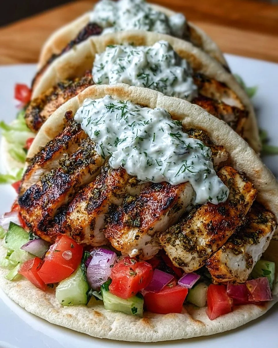 Greek Chicken Gyros with Lemon-Herb Marinade and Tzatziki