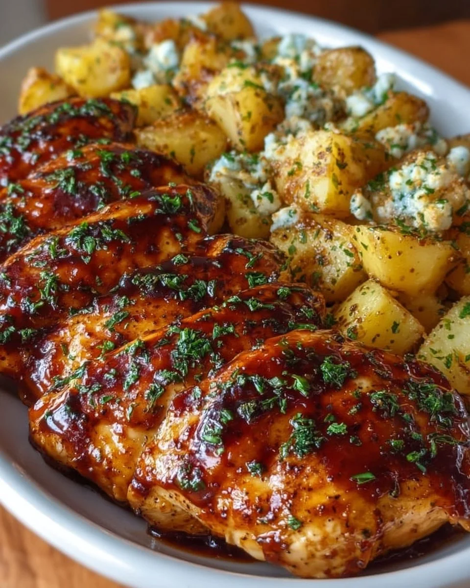 Honey BBQ Chicken with Garlic Parmesan Potatoes