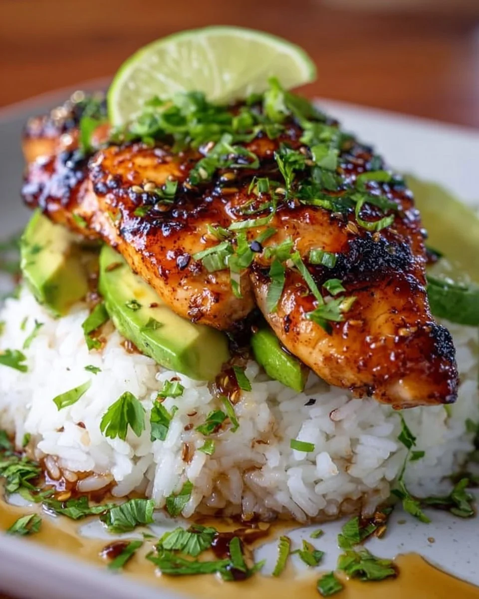 Honey Lime Chicken &amp; Avocado Rice Stack