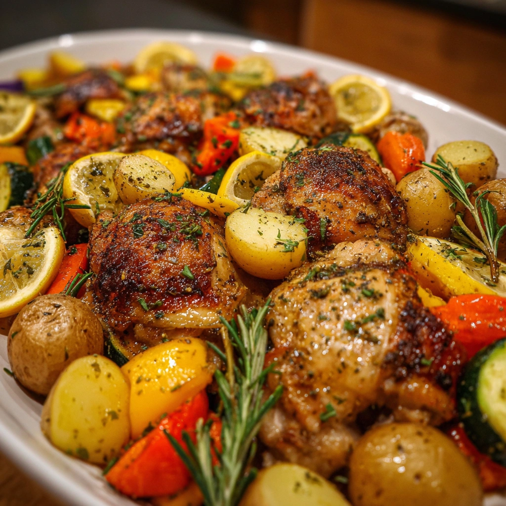 One-Pan Herb Roasted Chicken Thighs with Veggies &amp; Potatoes Made Easy!