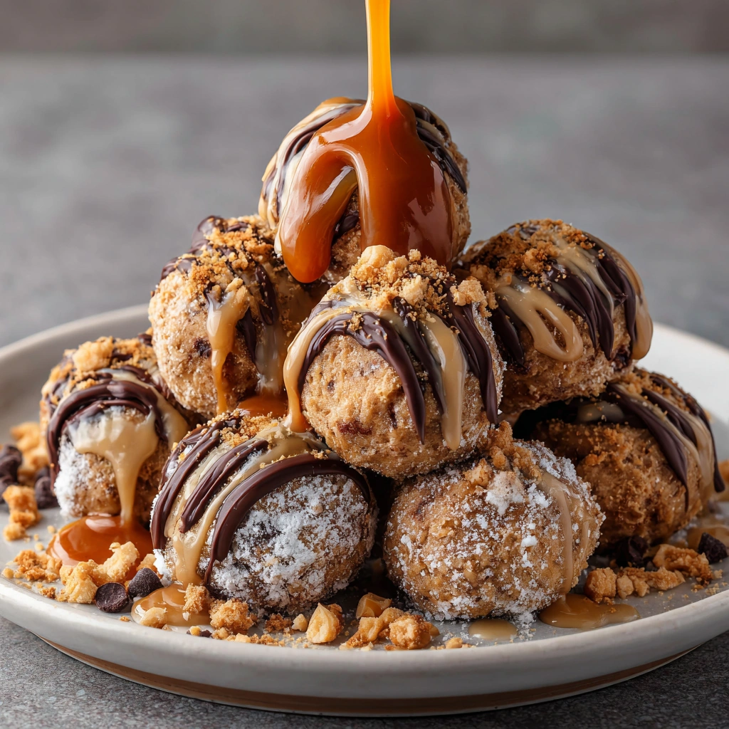 Chocolate Peanut Butter Snowballs with Caramel Drizzle delight your taste buds!