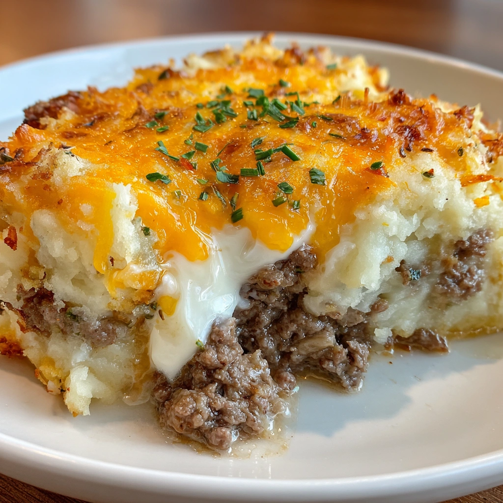 Cheesy Ground Beef-Stuffed Mashed Potatoes Delight You!