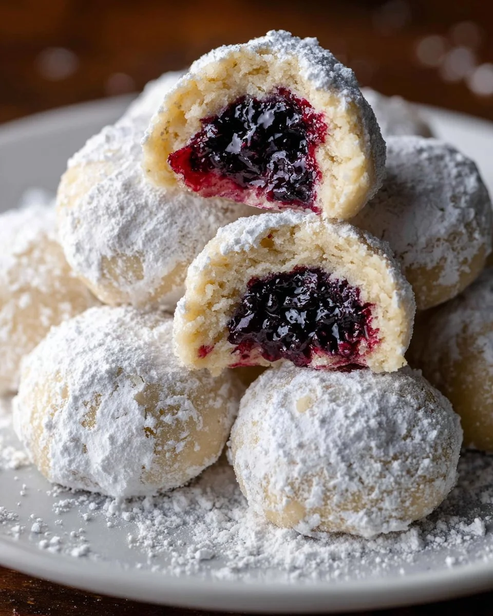 Blueberry-Filled Almond Snowball Cookies