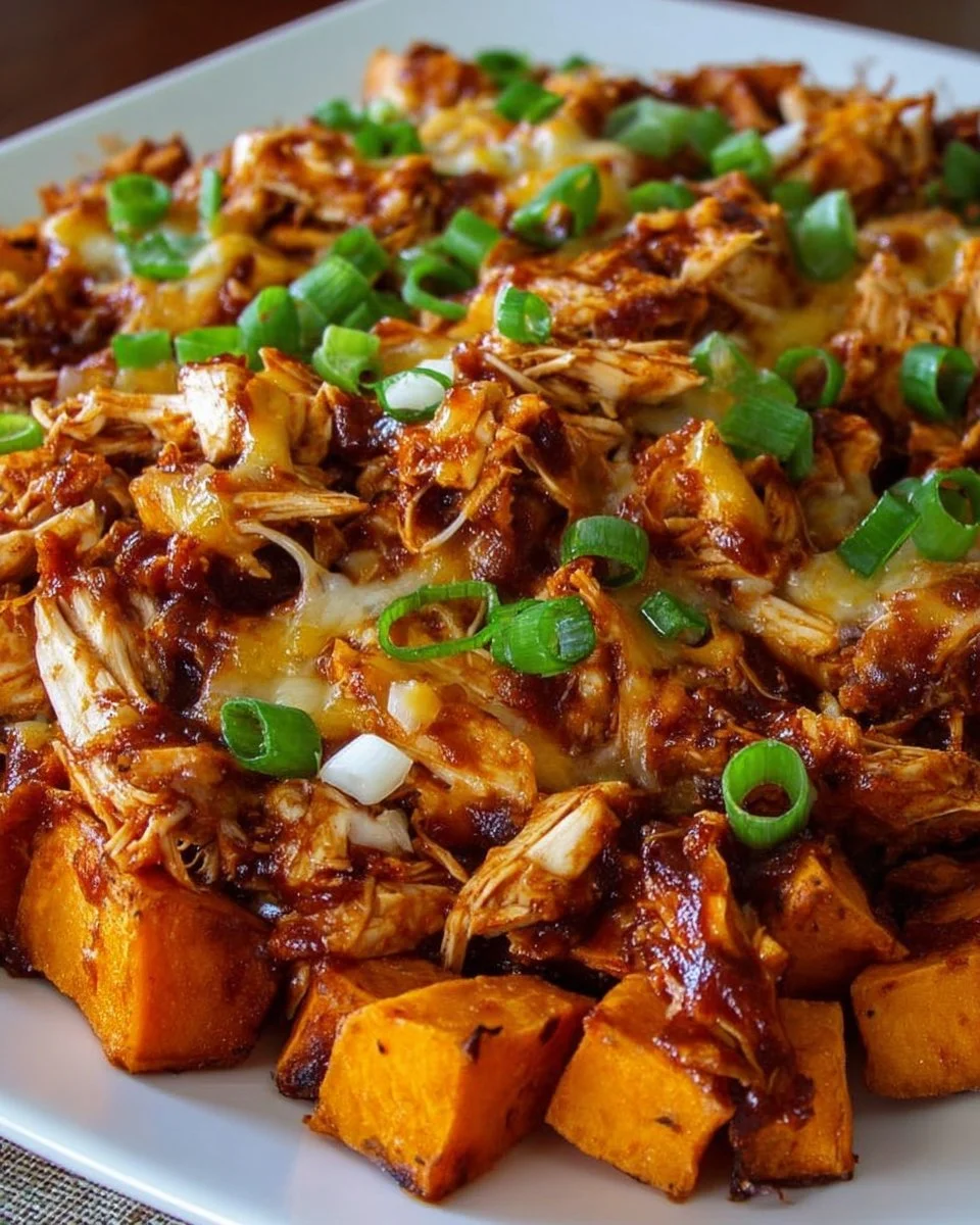 Sweet Potato Skillet with BBQ Chicken & Cheese