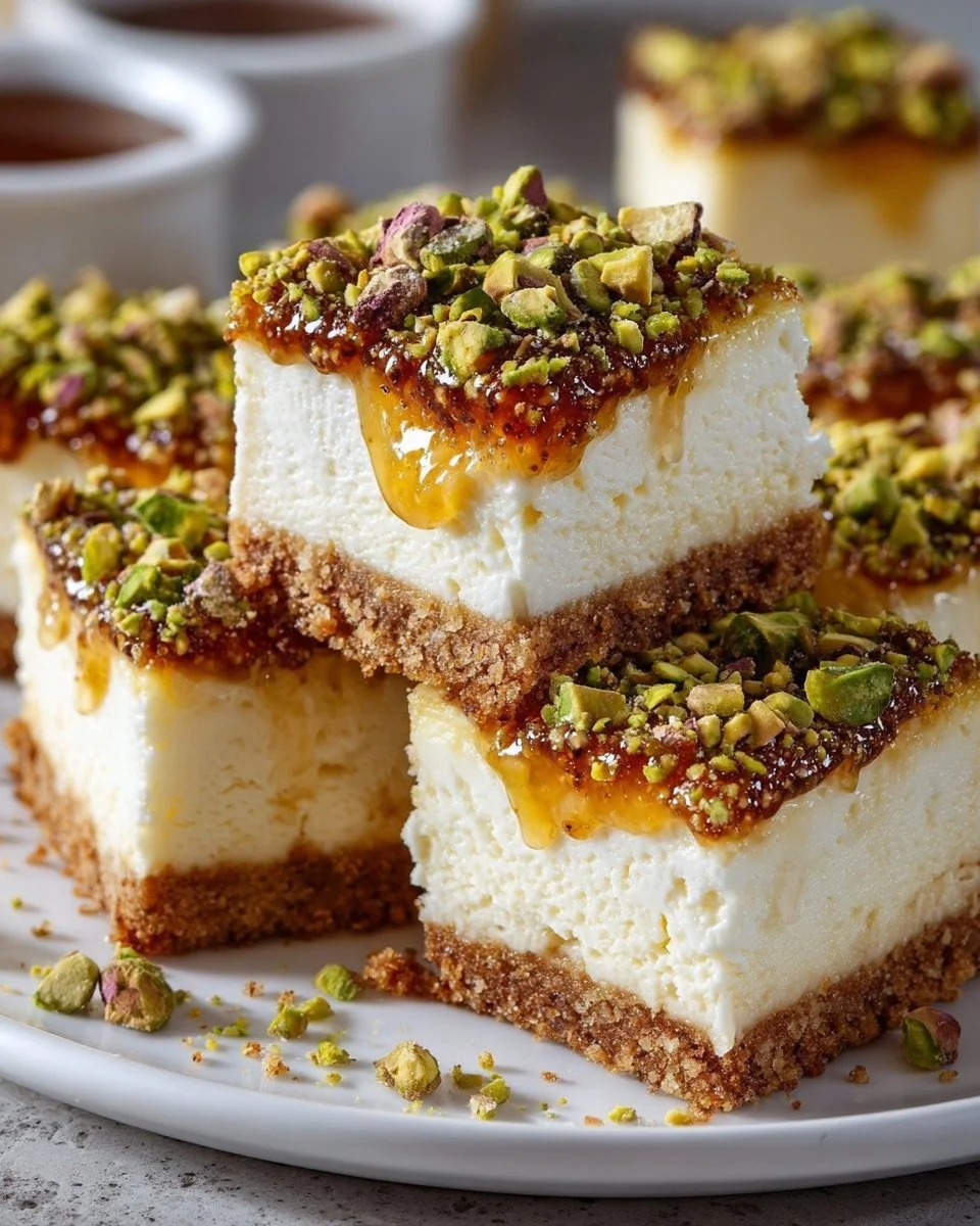 Greek Honey Pistachio Cheesecake Bars
