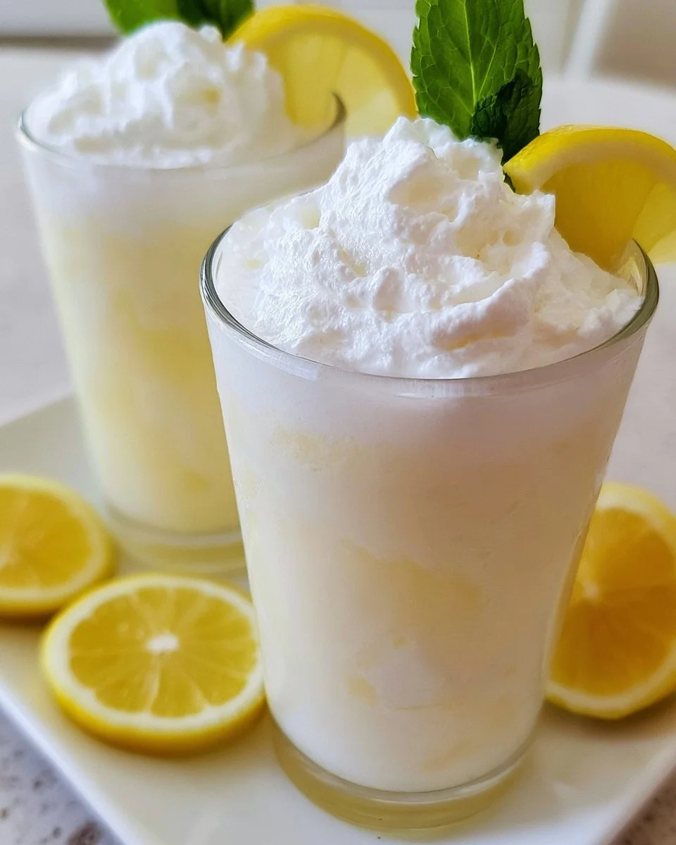 Refreshing frozen whipped lemonade blended with ice and lemon for a cool treat