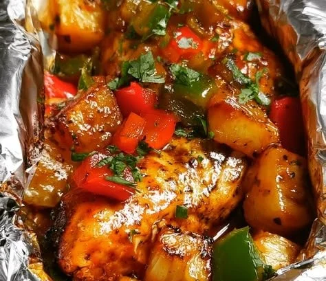 Pineapple BBQ Baked Chicken Foil Packets