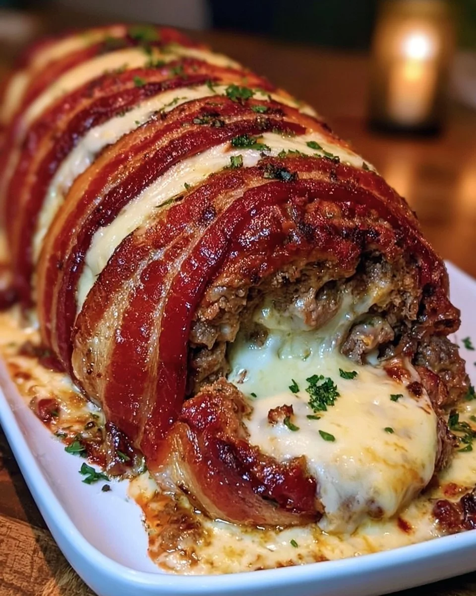 Beef Bacon Wrapped Cheese Stuffed Meatloaf